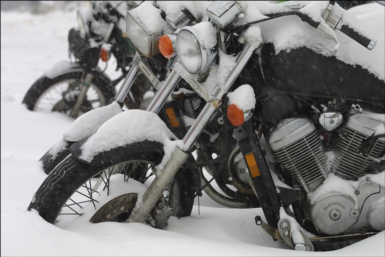 Motorcycles in the snow